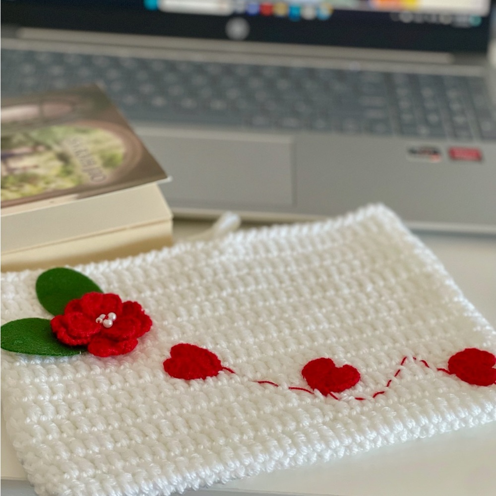 Handmade Crochet Book sleeve / cover with Red and Green Christmas accents - Picture 6 of 7